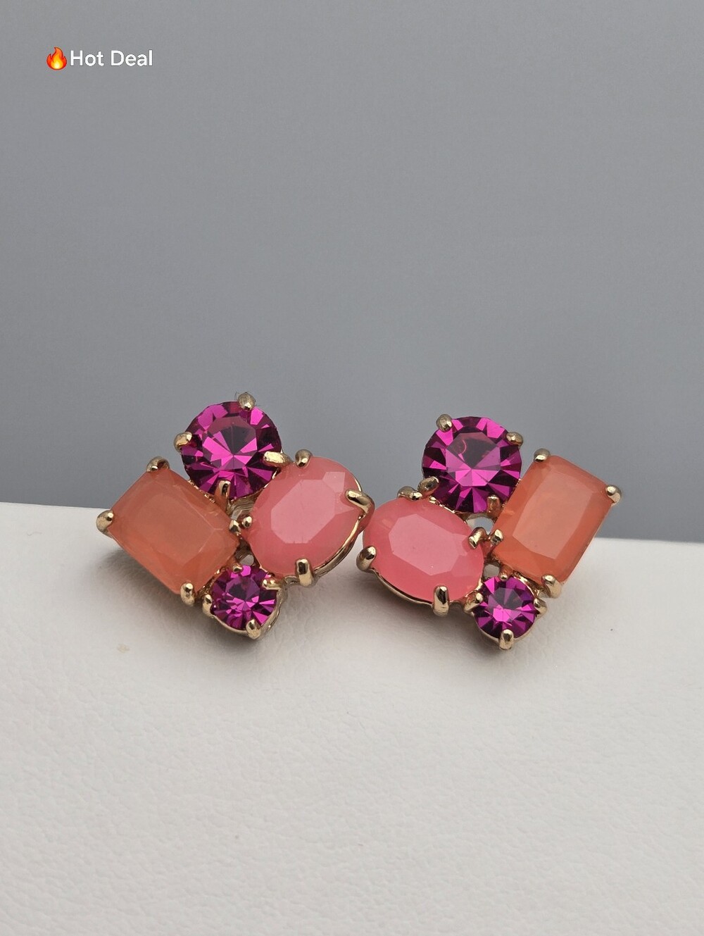 Kate Spade New York Pink Coral Cluster Square Stud Earrings Geometric 1/2"